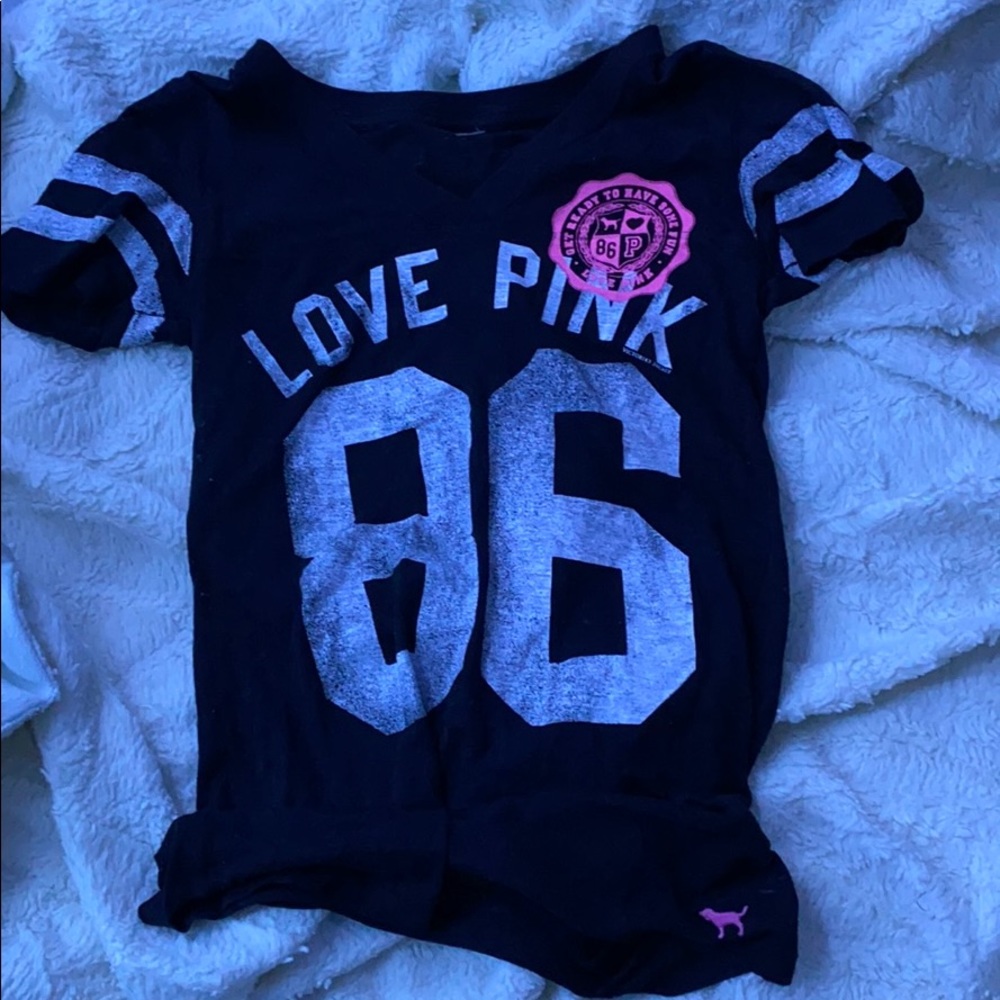 COPY - pink football style print short sleeve tank